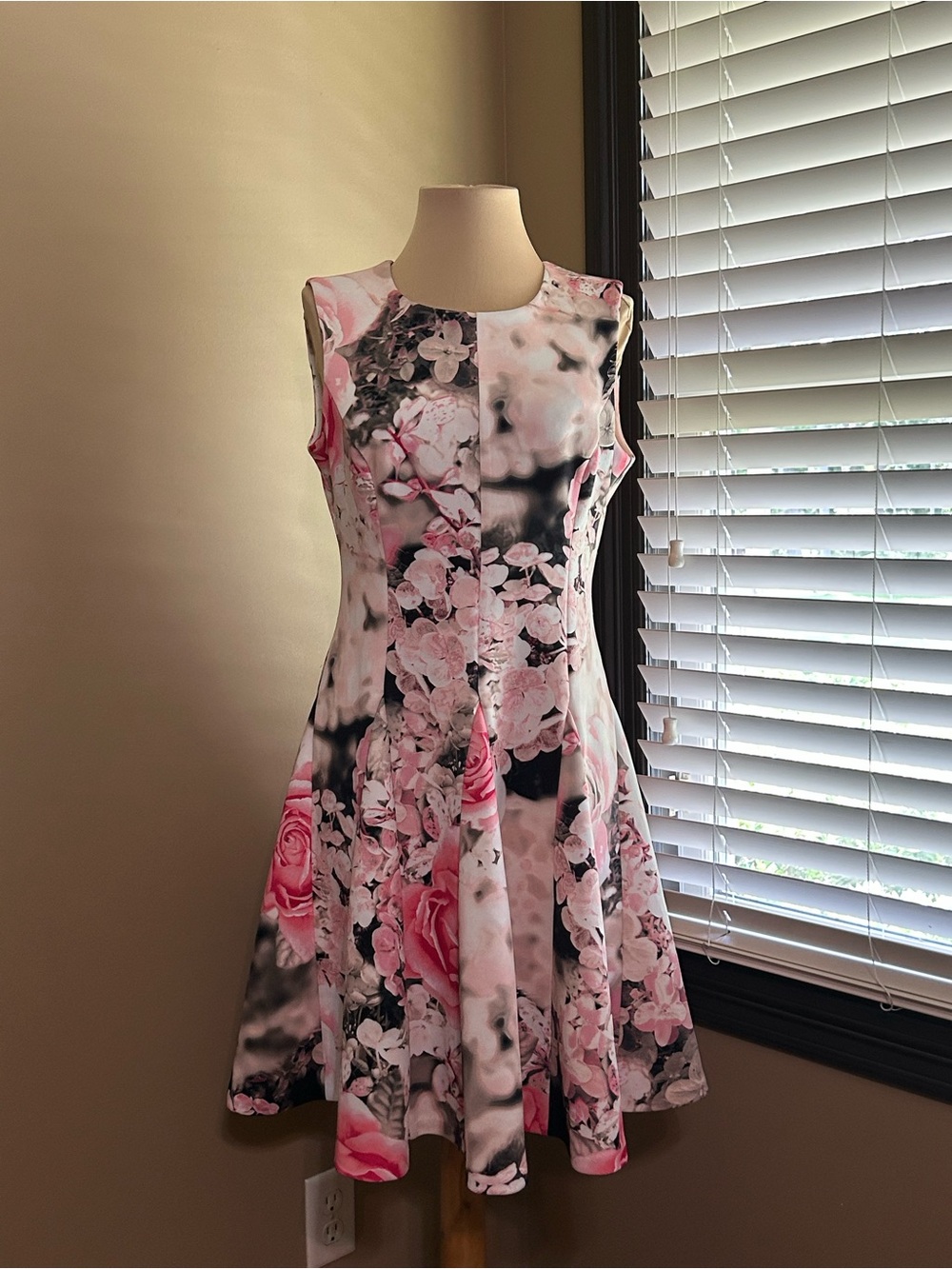 Calvin Klein Scuba Fit Pink Floral Flare Dress